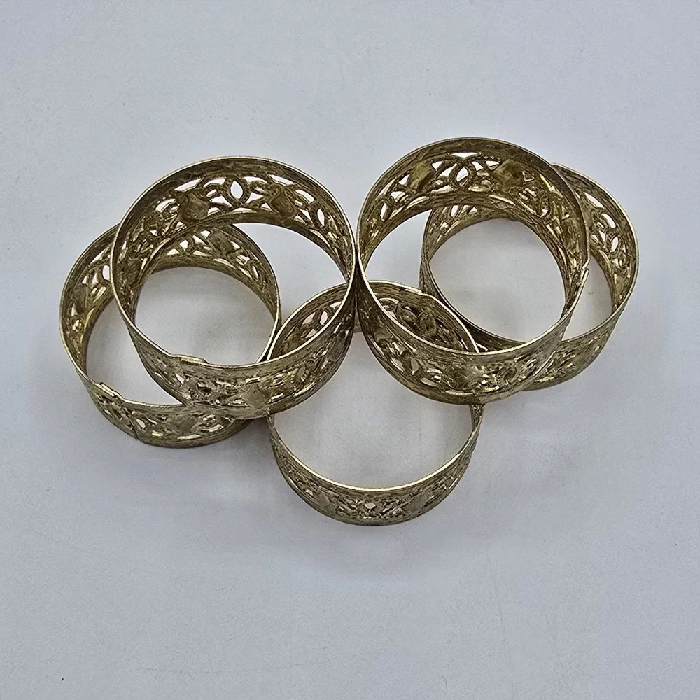 Vintage Gold Toned Filigree Napkin‎ Rings Set of 5